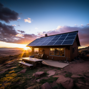 Small house with solar panels on the roof