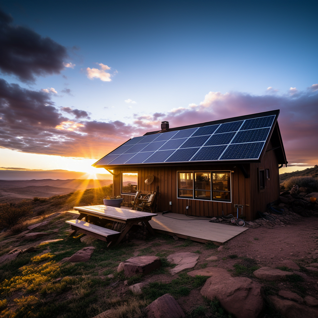 Small house with solar panels on the roof